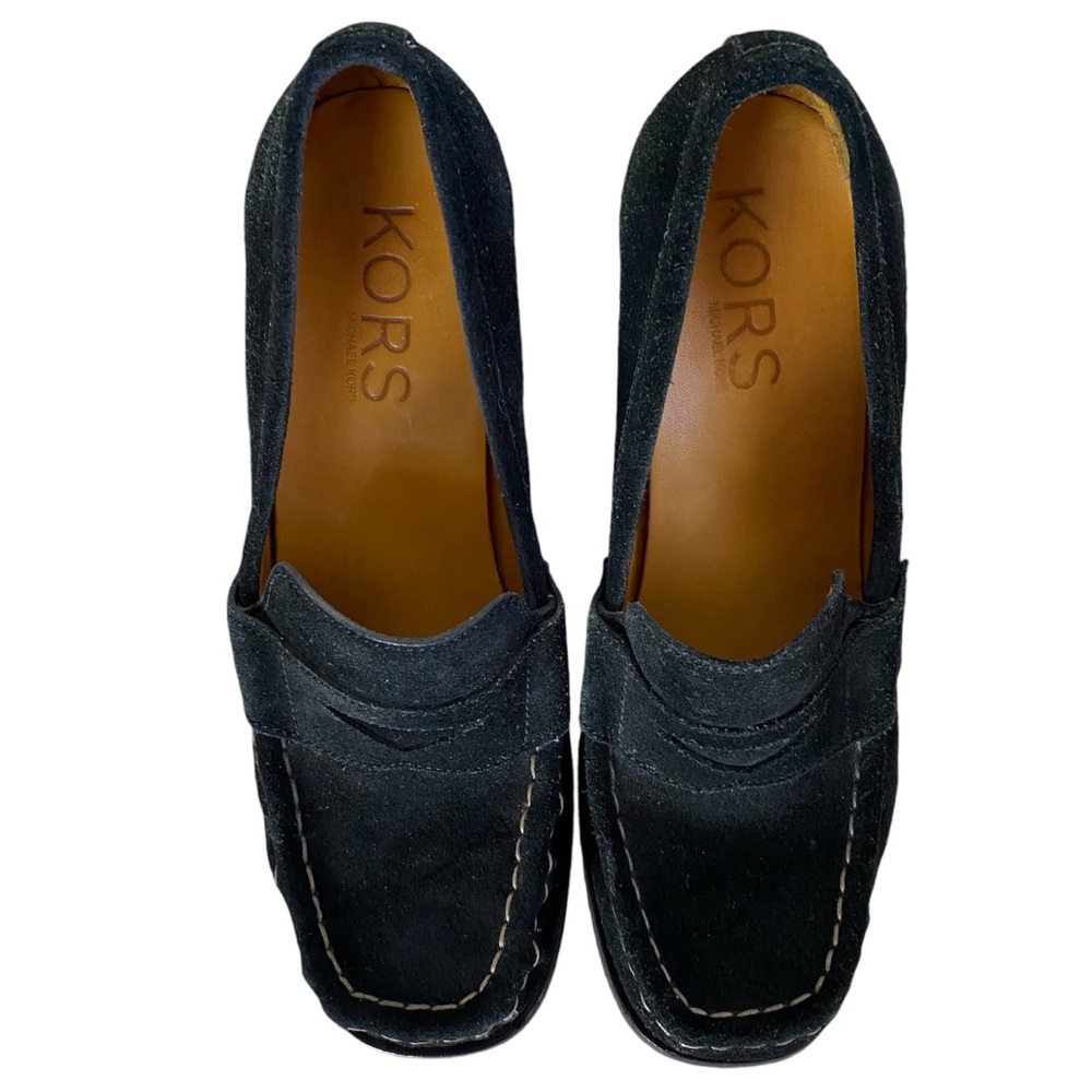 Michael Kors Suede Wood Stacked Loafer Wedges View 2